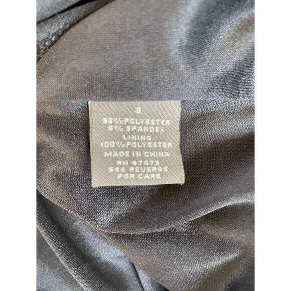 Taylor Ruffle Front Black Grey Sleeveless Sheath Abstract Floral Dress, Size 8 - Picture 6 of 6